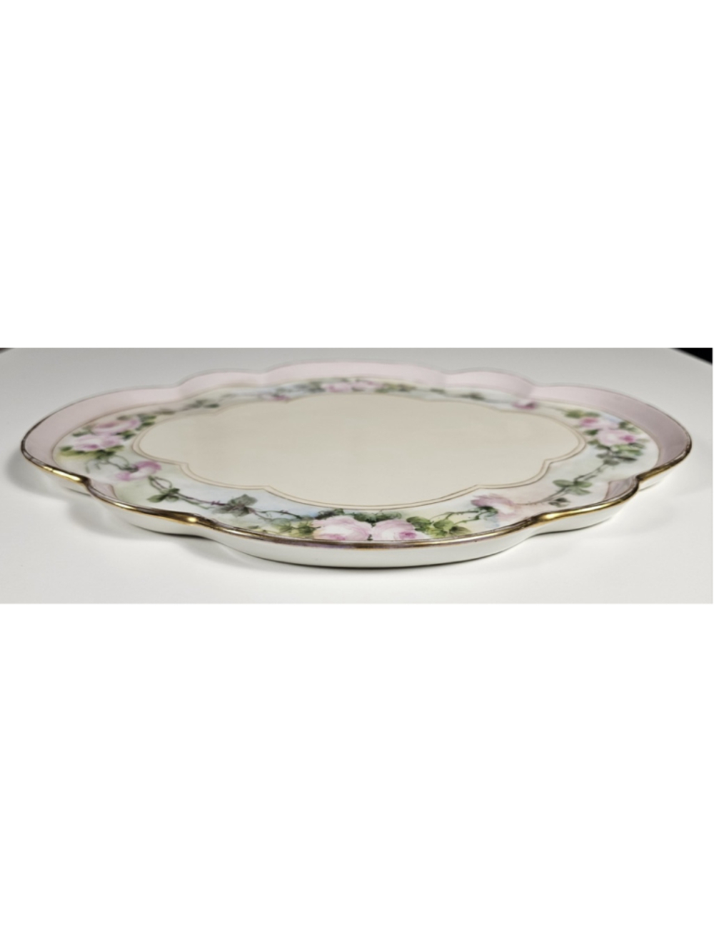 Antique GDA Limoges France Vanity Tray Hand Painted Pink Roses Gold Trim 1900 - Picture 11 of 15